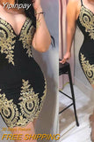 Yipinpay Women's Bandage Bodycon V-neck Sleeveless Embroidery Sexy arrival Dress Evening Party Club Short Mini Dress