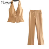 Yipinpay New Women Elegant Blazer Suit Sets 2023 Autumn Winter 2Pcs Single Breasted Office Outfits Zipper Long Trousers Outwear