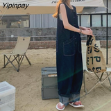 Yipinpay New Denim Jumpsuits Women Summer Loose Fashion Sleeveless Jeans Playsuits Korean Casual Wide-Leg Overalls