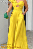 Yipinpay Summer Woman Long Jumpsuits Elegant Sexy Sleeveless Ruffle Hem One Shoulder Wide Leg Jumpsuit New Fashion Casual One Pieces
