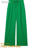 Yipinpay Fashion Women Wide Leg Pants 2023 Summer Female Casual Loose Lace Up Trousers Ladies Chic Elegant Low Waist Pants New In