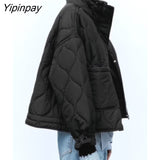 Yipinpay Warm Ladies Winter Solid Parkas Jackets 2023 Pockets Female Thicken Causal Coat Cotton Padded Parka Coats Zipper Outwear