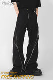 Yipinpay Men's Trousers New Zipper Slit Straight Tube Casual Pants 2023 Stylish Male Wide Leg Pants Fashion Solid Color Casual Style