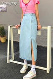 Yipinpay High Waist Skirt Casual Denim Blue Long Skirts For Women Korean Jean Skirts For Ladies Harajuku