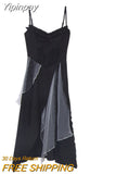 Yipinpay Strap Midi Dress Woman Casual 2023 Summer Sleeveless Black Vintage Dress Elegant Party One Piece Dress Korean Fashion Slim