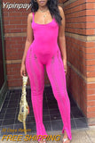 Yipinpay Knitted Sleeveless Jumpsuit Women Rompers Elegant Hollow Out Bodycon Jumpsuits Femme Summer One Piece Club Party Overalls
