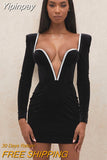 Yipinpay Quality Black Bodycon Dress 2023 New Autumn Long Sleeve Crystal Dress Women Party Sexy Velvet Dress Evening Night Dresses