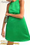 Yipinpay Pink Elegant Women Summer Tank Dress 2023 Satin Solid Sleeveless Dress Office Ladies Soft A-Line Black Dresses Mini