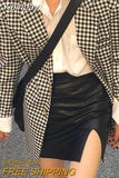 Yipinpay Punk Leather Skirt Women Black Sexy Split Slim High Waisted A-line Mini Skirts Autumn Korean Fashion Harajuku Streetwear