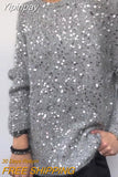 Yipinpay Sparkle Knit Tops Women Sequined Sweaters Long Sleeve O-neck Wram Jumper Tops Office Ladies Casual Loose Commute Pullover