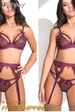 Yipinpay Women Fashion Lace Sexy Erotic Lingerie 3 PCS Underwear Hollow Out See-through Bandage Sets 2023 New High Quality Hot