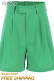 Yipinpay Summer Wide Leg Shorts Women Casual Pleated Green Shorts Female Solid High Waist Ladies Wide Shorts 2023 High Street