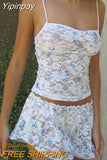 Yipinpay Fashion Womens Summer Clothes 2Pcs Suit Lace Flower Perspective Sleeveless Camisole + Elastic Waist Shorts Hot Sale S M L