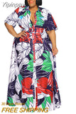 Yipinpay 5XL Big Size Streetwear Long Maxi Dress Women 2023 Summer Autumn Flower Print Button Up Shirts Dress Loose Casual Vestidos