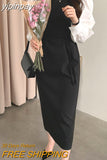 yipinpay Korean Chic Long Sleeve Midi Dresses Women 2023 Spring Autumn Casual Eelgant Office Ladies Dress Sashes Spell Color