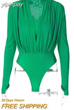 yipinpay Sexy Club Long Sleeve Skinny Women Elegant Low Cut Bodysuit One Pieces High Waist Y2K Rompers Body Tops Outfits 2023