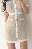 Yipinpay Button Knitted Dress Sexy Mini O-Neck Vestido Curto Korean Summer Party Elegant Black Sweet Spring 2023 vetement femme