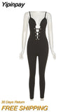 Yipinpay Black V Neck Sexy Jumpsuit Women Hollow Out Backless Skinny Elastic Jumpsuit 2023 Streetwear Femme Casual Romper Overalls