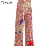 Yipinpay New Woman Japan Style Print Shirts Pants Sets 2023 Fashion Loose Kimono Long Sleeve Blouse With Belt Trousers Casual Set