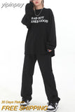 yipinpay Women Black Casual High Waist Jeans Fashion Baggy Washed Straight Pants Vintage Street Wide Leg Denim Trouser Ladies Autumn