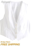 Yipinpay TRAF Fashion Women's Vest 2023 Summer V-Neck Chic Sleeveless Vests for Women Female Single-breasted White Waistcoat Tops