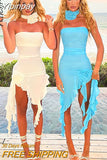 Yipinpay Y2K Ruffles Fairy Dress Women Mesh See Through Mini Bodycon 2023 Fashion Irregular Spice Girls Beach Party Club Outfits