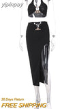 yipinpay Sleeveless Black Crop Top High Waist Midi Skirt Y2K Sexy Club Party 2 Piece Set Outfits For Women 2023 Summer Dress Set