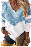 Yipinpay Autumn Winter V-neck Women's Pullover Leopard Striped Vintage Long Sleeve Knit Top Korean Fashion Pink Women Sweater Jersey