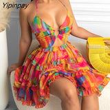 Yipinpay Women Cami Deep-V Floral Print Dress Sleeveless Party Bodycon Dress for Women Dress 2023