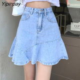 Yipinpay Design Fishtail Denim Skirt Women 2023 New Summer High Waist Thin Hot Girl Plus Size A-line Mini Skirt Female