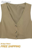 Yipinpay Fashion Women's Vest 2023 Summer V-Neck Vests for Women Female Elegant Chic Single-breasted Casual Waistcoat Tops New In