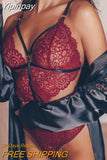 Yipinpay Women Lingerie Sexy Exotic Sets Underwear Lace Flower Print Hollow Out Backless V neck Bra Panties Fashion Nightwear Bodysuit