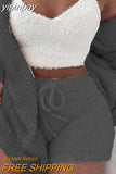 yipinpay Fluffy Three Piece Set Lounge Sexy 3 Piece Set Women Sweater knit Set Tank Top And Pants Casual Homewear Outfits Home Suit