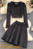 Yipinpay Spring Summer Fashion Small Cute Elegant Sweet Women's Skirt Suit Long Sleeved Suit Short Coat Top A-line Skirt 2-piece Set
