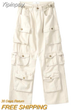 Yipinpay Heavy Industry Multi-Pocket Washed Cargo Pants Women Y2K Vintage Streetwear High-Rise Loose Oversized Straight-Leg Jeans