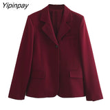 Yipinpay Elegant Women Blazer Skirts Sets 2023 Spring Fashion Female Office Lady Single Button Jackets Mid-Calf A-Line Solid Skirts