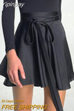 Yipinpay Women Mini Skirt High Waist Solid A-Line Bottoms Summer Skirt With Belt For Club Party Fashion Streetwear White Black XS-XL