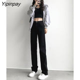 Yipinpay High Waist Mom Jeans Stretch Straight Vintage Casual Women Jeans Pants