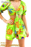 Yipinpay Women All Over Print Short Sleeve Top & Drawstring Shorts Set 2023 Fashion New Shorts Suit Female Casual Office Clothing