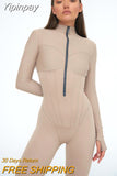Yipinpay Autumn Line Striped Purple Jumpsuit Women 2023 Zipper Long Sleeve Crew Neck Female Playsuit Street Office Kadin Tulum