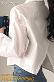 Yipinpay Split Loose Lapel Short Long Sleeved Blouse Blusas Mujer Casual White Shirt Women Roupas Femininas Wild Tops OL Shirts
