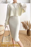 Yipinpay Winter Sweater Dress Two Piece Women Fashion New Office Ladies Sets Knitted Pullover Sweater + Vest Dress