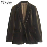 Yipinpay Simple Women Autumn Velvet Blazer Jackets Pants Set 2023 Office Single Button Coat Female Oversize Clothes Outerwear