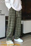 Yipinpay Men Checkered Casual Pants Loose Straight Corduroy Pants Sweatpants Man Fashion Streetwear 2023 Spring New Hip Hop Trousers