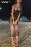 yipinpay Dress Strapless Sexy Dress Women See Through Summer Dress Bodycon Club Party Outfits Solid Streetwear Bling Black Dress