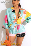 Yipinpay Shorts Sets Fashion Temperament New Beach Y2K Long Sleeve Shirt Female High Waist Slim Shorts Suit 2023 Summer Autumn