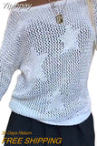 Yipinpay Shirt for Women y2k Clothes Spring Women's Clothing 2023 Latest Fashion Sexy Mesh Tops Knit Hollow out Loose Top