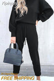 Yipinpay autumn and winter new style women's fashion high collar leisure long sleeve solid color sweater pants two-piece set