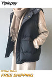 Yipinpay Cotton Padded Loose Vest for Women Autumn Winter Windproof Warm Stand Collar Single Breasted Vest Jacket Oversize Waistcoat