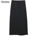Yipinpay 2023 Women Solid Mid-Calf Skirts Summer Fashion High Waist Side Split Skirt Dress Female Vintage Straght Skirts